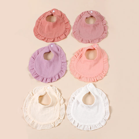 Hot Sale Children Bib Set Cotton Muslin Toddler Baby Comfort Saliva  Color Dorp Shape Towel Solid With Button Kid Bibs