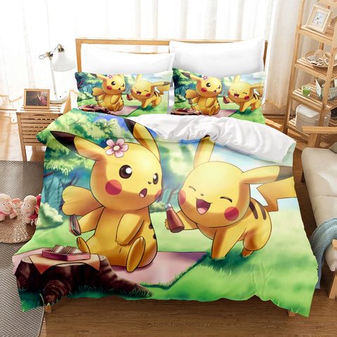 Pokémon Bedding Set  3D Children'S Bedding Set 3-Piece 1 Quilt Duvet Cover King Size Twin Covers Children Printed 100% Polyester