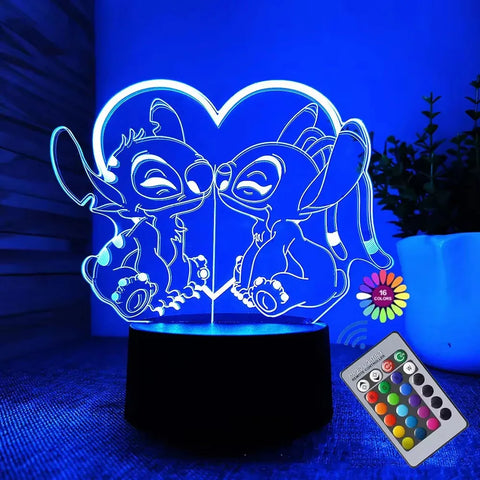 Hot 3D Illusion Stitch Night Light with Remote Control and Smart Touch Room Decor Lamp Birthday Valentine's Day Christmas Gifts