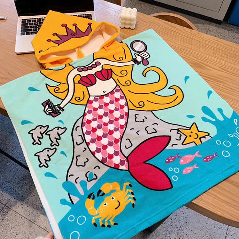 Baby Cartoon Printing Bathrobe Girls Unicorn Beach Towel Boy Shark Dinosaur Bath Towel Kids Hooded Cape Towel Children Bath Item