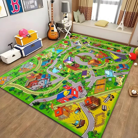 Children’s Educational City Life Playmat Rug Road Traffic System Carpet for Bedroom Playroom Fun Learning Floor Mat Safe Kids