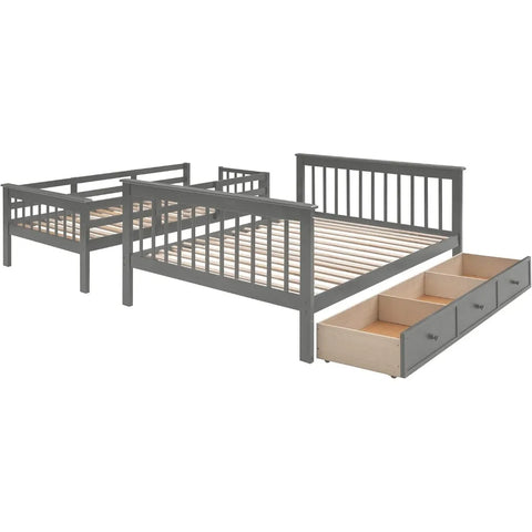 Twin Over Full Bunk Bed with Stairs and Storage Drawers, Hardwood Stairway Bunk Bed Frame for Kids Teens Adults, Bedroom, Dorm