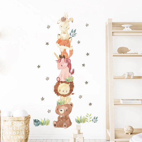 2PC Cartoon Cute Africa Animals Wall Stickers Elephant Giraffe Bear Fox Kids Room Kindergarten Home Decoration