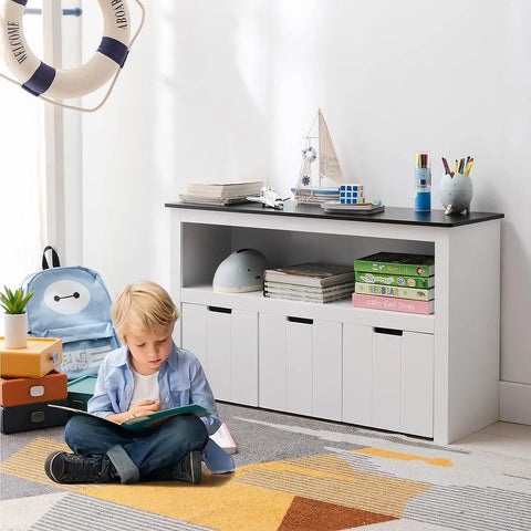 Organizer with Bins, Toy Storage Cabinet with Bookshelf and Movable Drawers, Wooden Toy Box for Boys and Girls, Nursery, Playroo