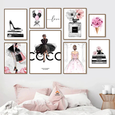 Nordic Pink Beauty Salon Poster Prints Fashion Perfume Women Wall Art Canvas Paintings for Modern Living Room Girl Bedroom Decor