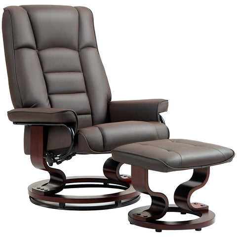 HOMCOM Swivel Recliner with Ottoman, Faux Leather Rocking Chair, Brown