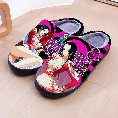 ONE PIECE Cartoon Warm Plush Cosplay Slippers Couple's Indoor Non-slip House Slides Men And Women Toe Wrap Home Cotton Shoes