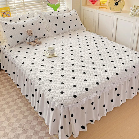Bonenjoy Bed Skirt Cartoon Style Bed Cover Ruffled Bedsheet falda de cama Quilted Mattress Covers Lace Bedspread (No Pillowcase)