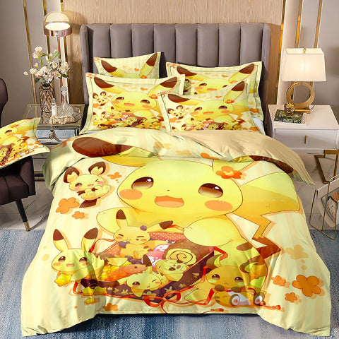 Japanese Anime Pokemon Bedding Sets for Children's Set Room Decoration,Anime Pikachu Quilt Cover,Children's Holiday Gifts