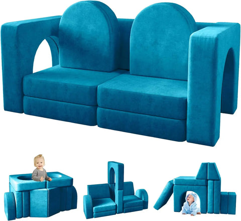 Modular Kids Play Couch for Playroom Bedroom, 10 in 1 Multifunctional Kids Sofa for Playing, Creativing, Sleeping,Indoor Toddler