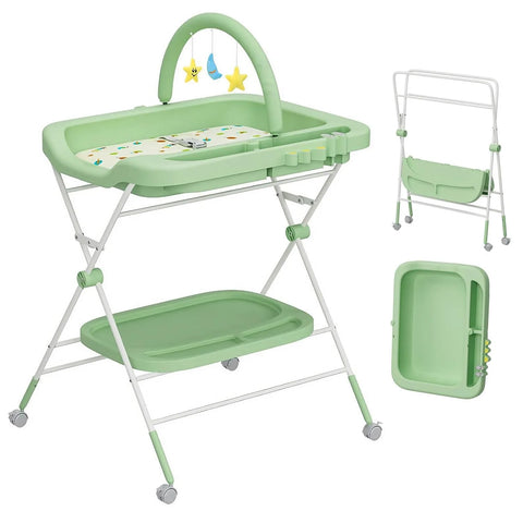 Baby Portable Diaper Changing Table, Folding Diaper Changing Station with Wheels, Adjustable Height Diaper Station with Nursery