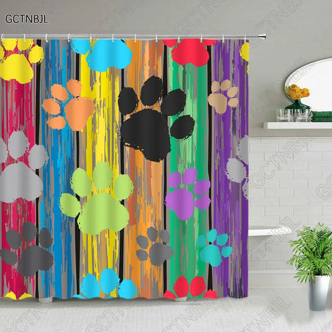 Cartoon Animal Plant Shower Curtains Flower Dog Paw Print Christmas Kid Home Decor Fabric Bath Curtains Bathroom Accessories Set