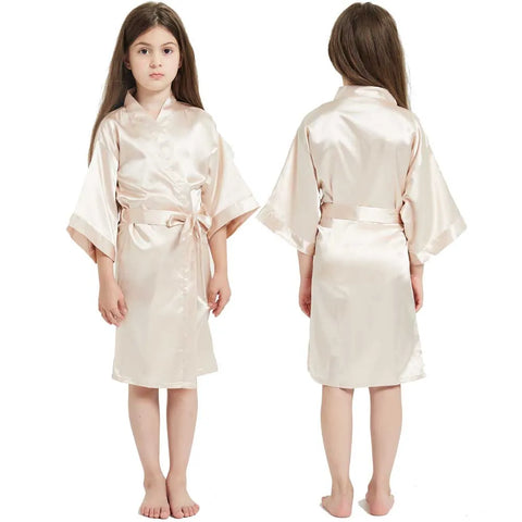 Kimono Girls Kids Bathrobe For Girls Toddle Baby Girls Silk Satin Bathrobe Pink Wedding Party Robes Spa Bathrobe Bridemaid Gowns