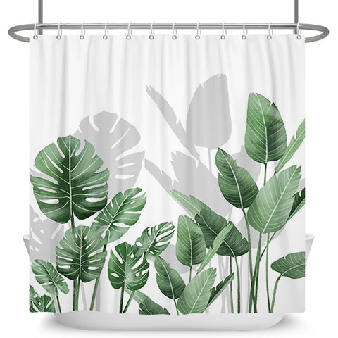 Green Plant Leaf Vines Flowers Shower Curtain Print Modern Nordic Minimalist Polyster Home Decor Bathroom Curtain with Hooks