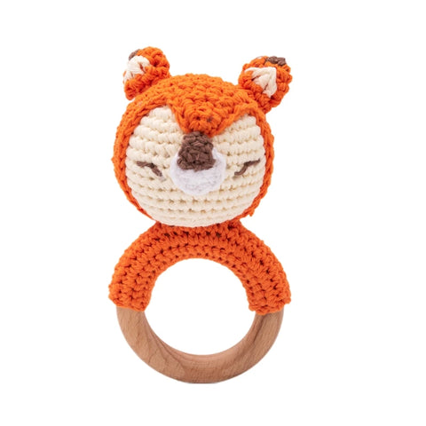 1PC Crochet Animal Bear Rattle Toy Soother Bracelet Wooden Teether Ring Baby Product Mobile Pram Crib Wooden Toys Newborn Gifts