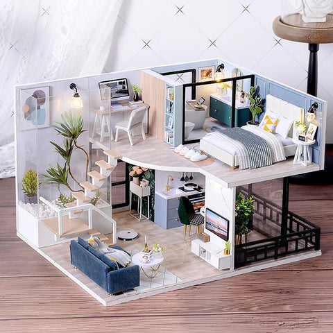 Doll House Kit 3D Wooden Mini DollHouse Assembly Building with Furniture Kit Toys Children's Birthday Gift 3D Puzzle Handmade