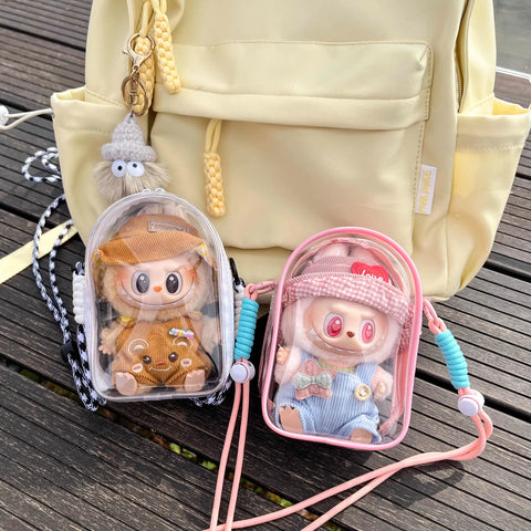 Labubu Protect Case Labubu Sitting Party 15/17cm Cotton Doll Shoulder Pain Bag PVC Storage Bag Labubu Walk Bag Dustproof