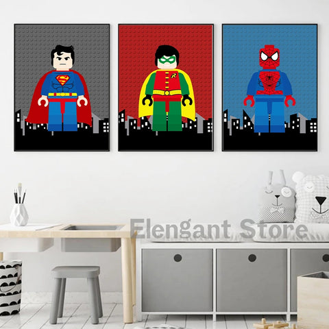 Cartoon Marvel Hero Spiderman Poster and Prints Boy Room Wall Pictures Decor Iron Man Superheroes Art Canvas Painting Kids Gifts