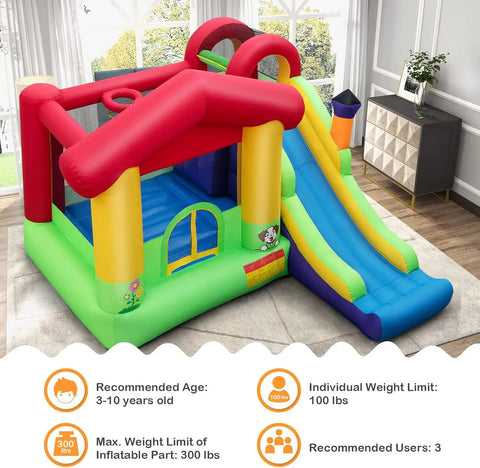 Inflatable Bounce House with 735w Blower Jumping Bouncy House for Kids with Slide Climbing Wall Indoor Outdoor Toddler Bouncing