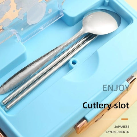 Bento Lunch Box for Kids Girls Cartoon Students Kawaii Cute Dinosaur Heated 3 Grid Sandwich Snack Food Box Special Canteen