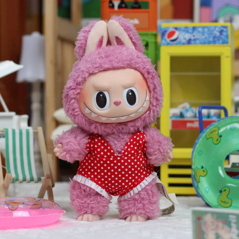 Cute Labubu Doll Chair Mobile Phone Holder & Summer Swimsuit Dress with Slippers Doll Shirt Sea Beach Style