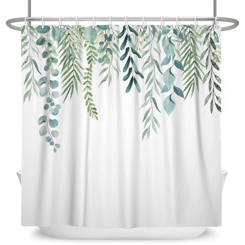 Green Plant Leaf Vines Flowers Shower Curtain Print Modern Nordic Minimalist Polyster Home Decor Bathroom Curtain with Hooks