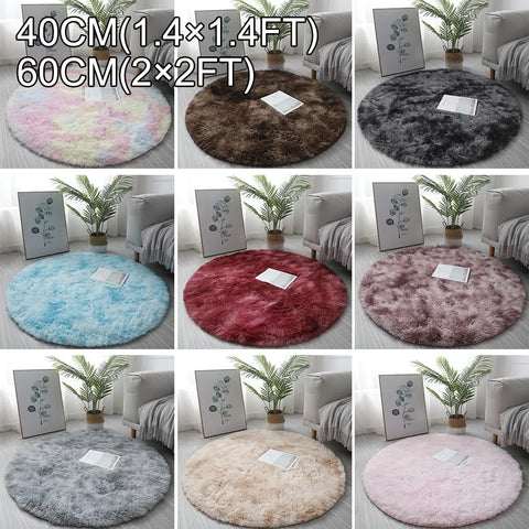 1pc 40cm/60cm Plush Round Rug Mat Fluff Carpet For Living Room Soft Home-Decor Bedroom Kid-Room Decoration Salon Thick Pile Rug