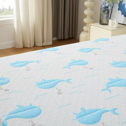 5 Inch Twin Mattress for Kids, Removable Washable Cover with Whales Pattern Cooling Memory Foam Medium Feel, Bed-in-a-Box, Certi