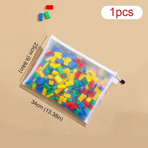 Children's puzzle building block toy storage classification bag transparent zipper mesh bag Storage Tools Cosmetic Organization