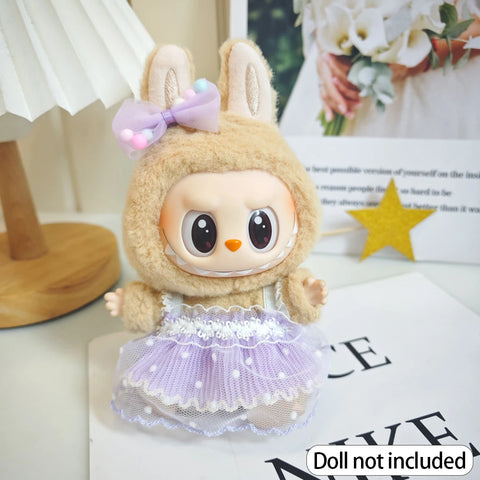 For 17cm Labubu V2 V1 Purple Dress Doll Clothes Outfit Accessories Idol Doll Clothing for Kid Gift Labubu Ropa