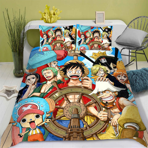 One Piece Anime Duvet Cover Set Comforte Printed Cartoon Twin Size Bedding Sets Christmas Gifts 3-piece Set Home Decor