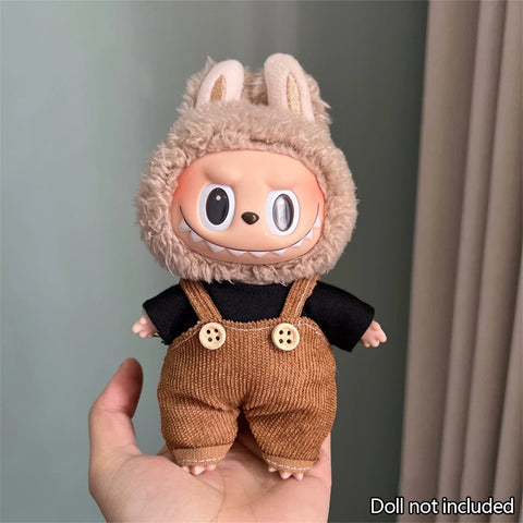 17cm Mini Plush Doll'S Clothes Outfit Accessories For Korea Kpop Labubu Idol Sitting Party V1 V2 Autumn onesie hat set Clothing