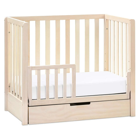 4-in-1 Convertible Mini Crib with Trundle Drawer in Washed Natural, Greenguard Gold Certified, Undercrib Storage