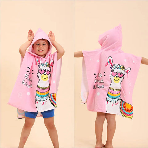 80-130cm Kids Hooded Bath Beach Poncho Towels Baby Quick Dry Bathrobe Child Cartoon Poncho Towels Microfiber Swim Cover-ups