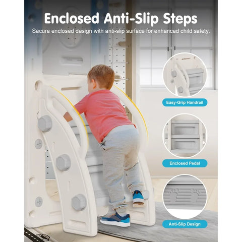 Toddler Slide Set,  8in1 Kids Slide with Climber, Indoor Outdoor Slide Toddlers, Toddler Playset with Basketball Hoop and Tunnel