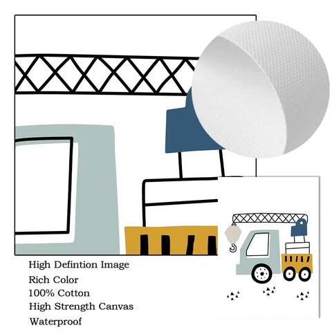 Cartoon Crane Excavator Tractor Truck Wall Art Canvas Painting Nursery Print Child Poster Nordic Wall Pictures Boys Room Decor