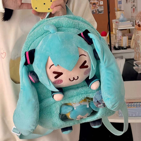 Hatsune Miku Sweet And Cute Creative Anime Picture Embroidery Fashion Large Capacity Storage Soft Plush Backpack Girl Toy Gift