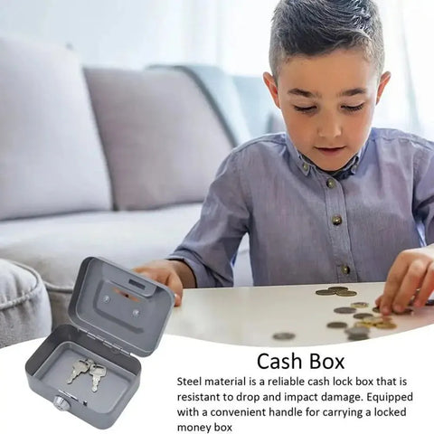 Lockable Money Safe Box with Key Metal Cash Box Portable Piggy Bank Sturdy Security Box Mini Coin Collection for Kids