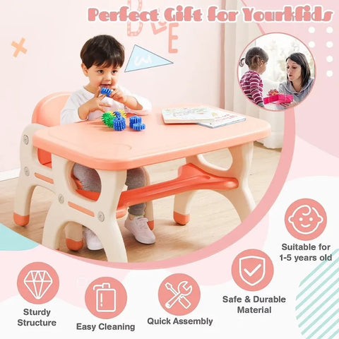 Kids Learning Desk and Chair Set Dining Table for Infants Kids Preschoolers Super Load-bearing Kids Table Set 50 cm X 80 cm Pink