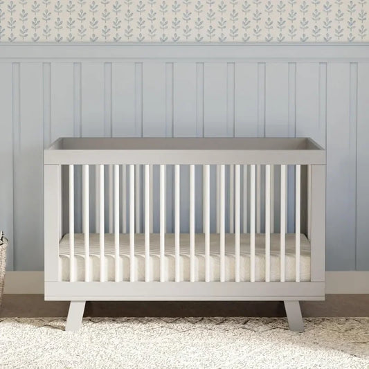 3-in-1 Convertible Crib with Toddler Bed Conversion Kit in Grey and White, Greenguard Gold Certified