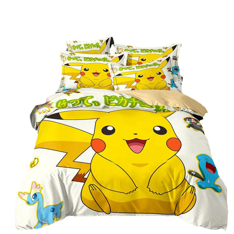 3D Printed Pikachu Bedding Set,Pokemon Duvet Cover,Anime Quilt Duvet Pillowcase for Children Girls Boys Teenagers Adults