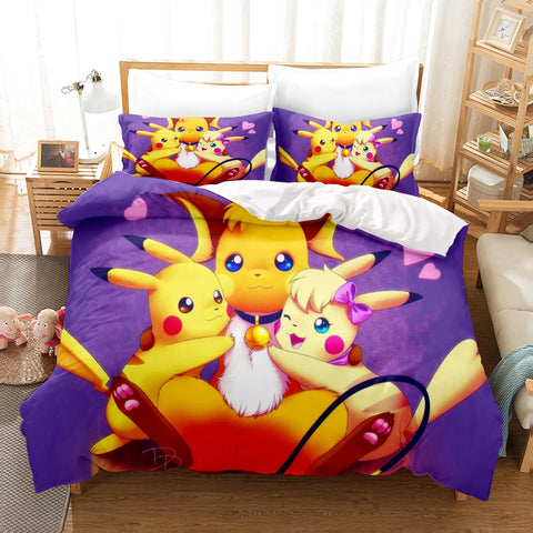 Pokémon Bedding Set  3D Children'S Bedding Set 3-Piece 1 Quilt Duvet Cover King Size Twin Covers Children Printed 100% Polyester