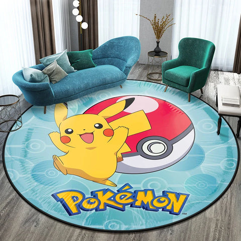 Pokémon Cartoon HD Printed Round Carpet for Living Room Rugs Camping Picnic Mats Flannel Anti-Slip Rug Yoga Mat Gifts