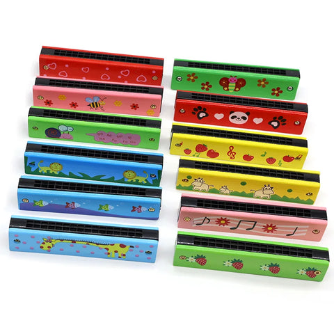 16-Hole Wooden Harmonica Cartoon Animals Painted Toy Musical Instrument Play Kids Early Educational Toys for Children Gifts