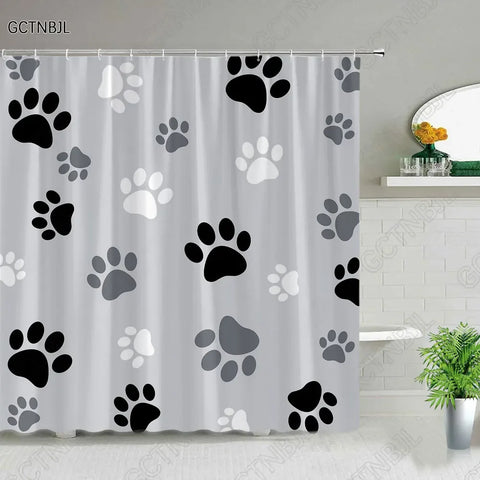 Cartoon Animal Plant Shower Curtains Flower Dog Paw Print Christmas Kid Home Decor Fabric Bath Curtains Bathroom Accessories Set