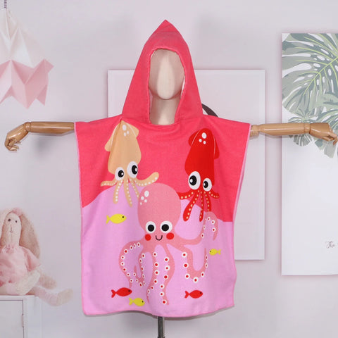 80-130cm Kids Hooded Bath Beach Poncho Towels Baby Quick Dry Bathrobe Child Cartoon Poncho Towels Microfiber Swim Cover-ups
