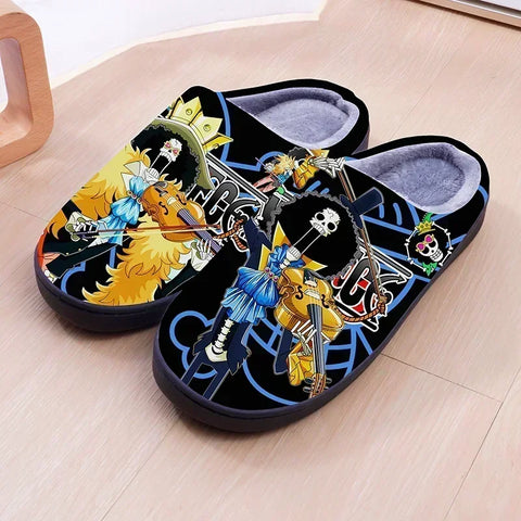 ONE PIECE Cartoon Warm Plush Cosplay Slippers Couple's Indoor Non-slip House Slides Men And Women Toe Wrap Home Cotton Shoes