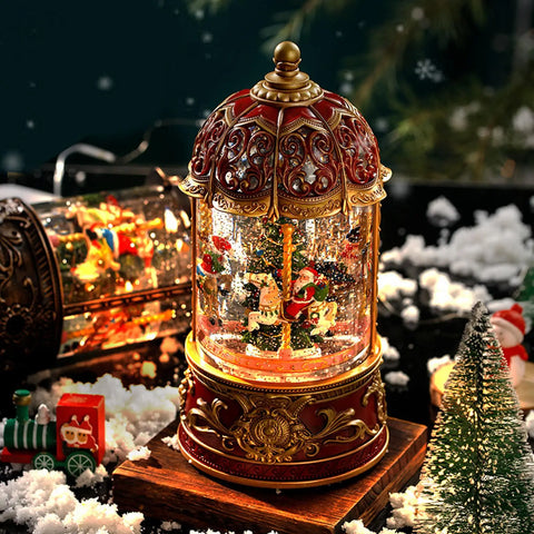 Lighted Music Box Birthday Tabletop Rotatable Decorative Xmas Musical Box Ornaments Christmas Lantern Glittering Snowing Globe