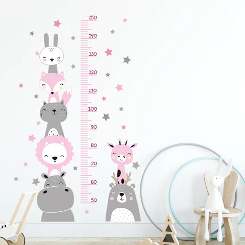 3PC Cartoon Animal Height Ruler Wall Stickers for Waterproof Removable PVC Kids Room Kindergarten Home Decoration