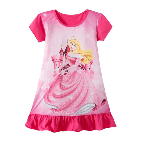 3-8Years New Summer Kids Cartoon Dress Sleepwear Mermaid Princess Belle Girls Printing Nightgowns Children Party Dresses Pajamas